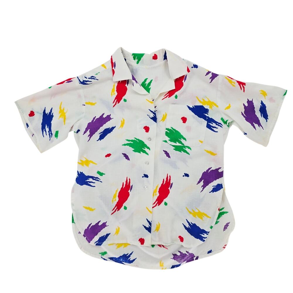 Vintage 80's Brushstroke Button Up Shirt Multicolored Unisex Women's XL Men's L